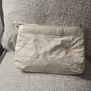 Vintage Pacific Express Chic Cream Wristlet Clutch 42" Strap Removable 11" X 7"
